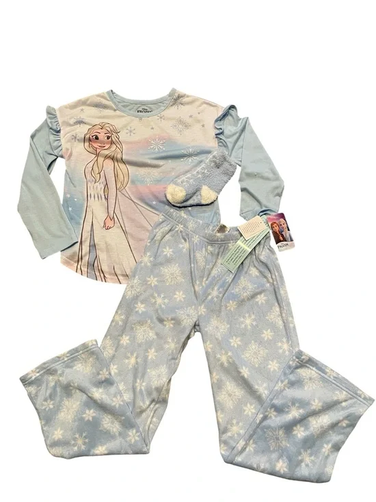 Disney Frozen Pajama Set With long Sleeves Socks‎ Size  Girls 8