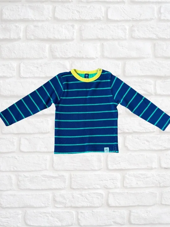 Striped Navy & Teal Long-Sleeve sweater Top with‎ Yellow Trim for Boy