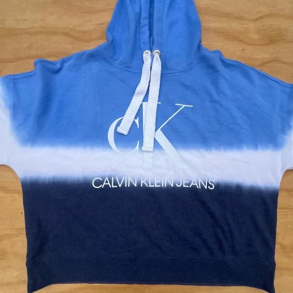 Gap Kids Blue Tie Dye Logo Pullover Hoodie Sweatshirt Boys Size XL 12-14