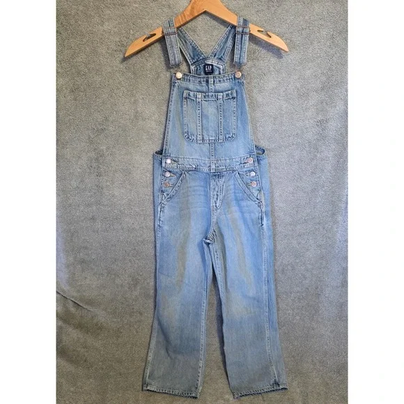 GAP Denim Kids Girls Size Large 10 Light Wash Cotton Straight Leg Overalls