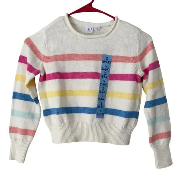 NWT Gap Kids White Striped Rolled Neck Knit Sweater Girls Size Small 6/6x