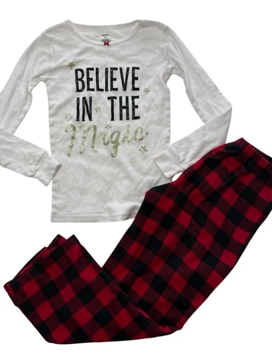 Carter's White Top with Red & Black Buffalo Plaid Pants Pajama Set Size 10