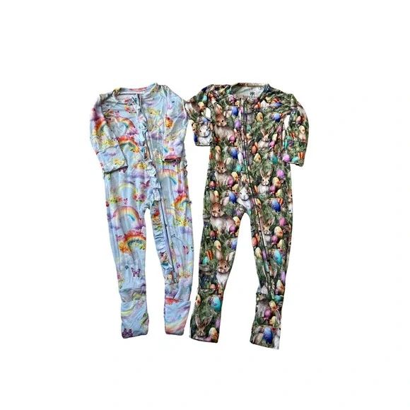 Bums & Roses Gangs All Hare and Over the Rainbow Convertible Rompers 12-18‎ mos