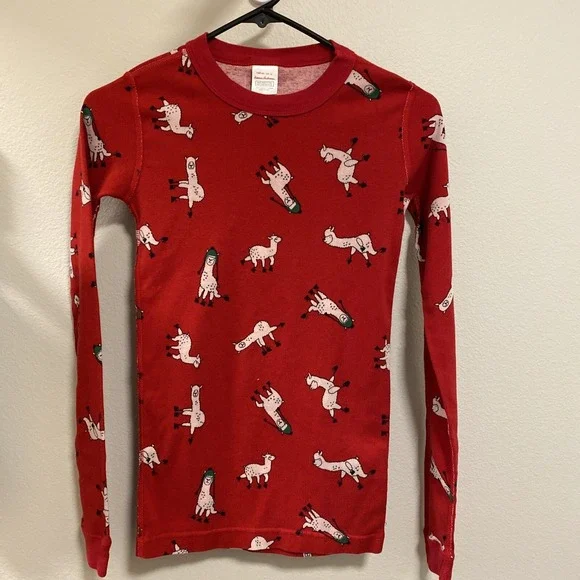 Hanna andersson 160 Pajama Top‎ Red Leaping Llamas Size 14 Holiday