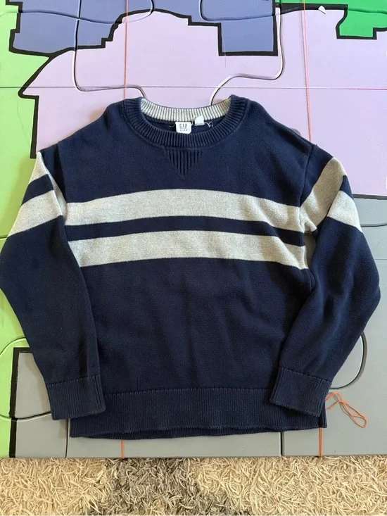 GAP Boy’s Navy and Cream Striped Crewneck Sweater