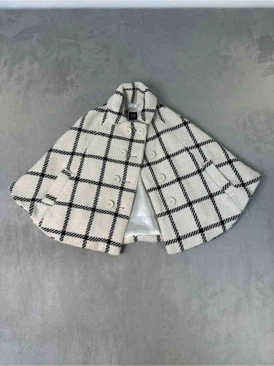Baby Gap - Chic Windowpane Plaid Cape Coat - White & Black