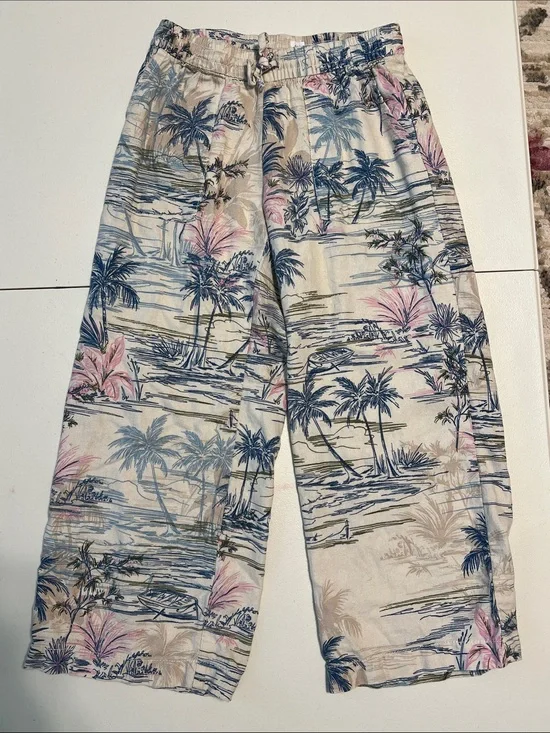 GAP Kids Tropical Palm Print Elastic Waist Pants - Blue & Cream