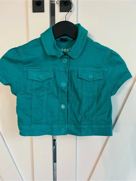 GAP Teal Short-Sleeve Cropped Jean Jacket for Girls