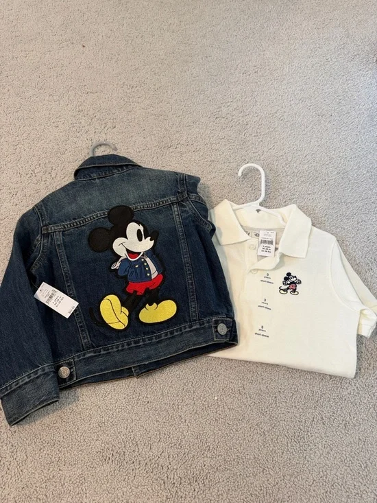 BabyGAP Disney Mickey Mouse Bundle Embroidered Polo Shirt & Denim Jacket Size 3T