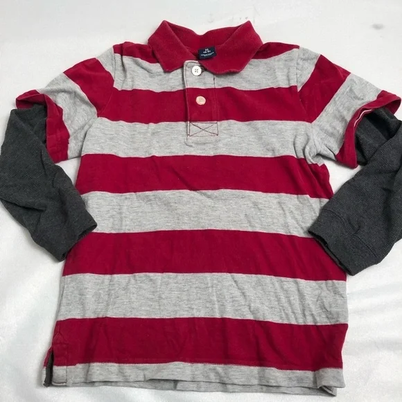 Gap red and gray stripe long sleeve layered look polo t-shirt