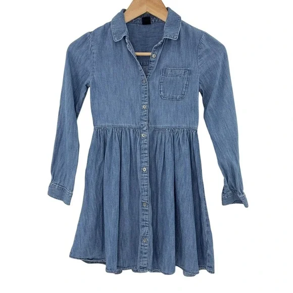 Gap Kids Girls Medium Denim Long Sleeve Button Front Shirt Dress‎ Size M