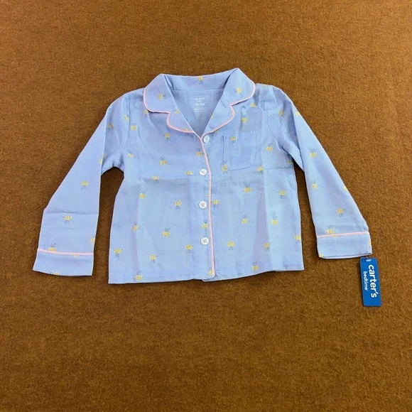 Carter's Toddler 5T Blue Bumblebee Print Button Front Pajama Top NWT