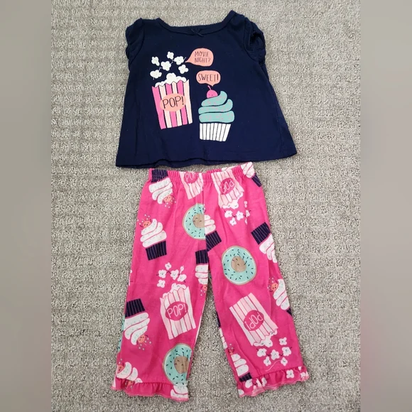 Baby girl toddler movie night popcorn pajama set Size‎ 12 months