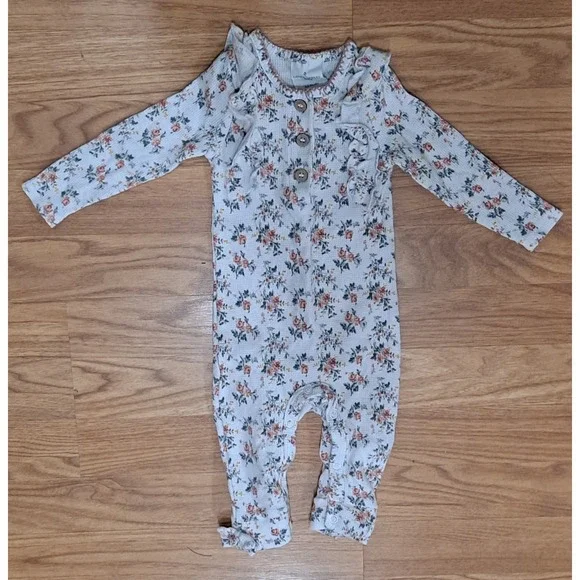 Laura Ashley Baby Girls One Piece Outfit 3-6m Waffle Knit‎ Floral With Bows