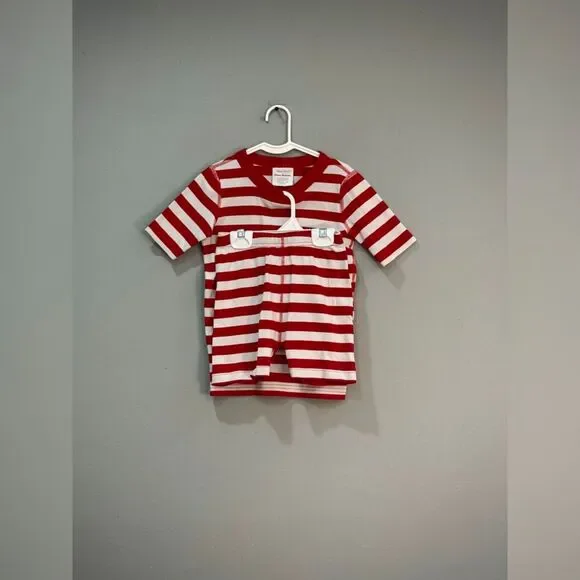 Kids Red/White Hanna Andersson Striped S/S Pajama Set Size 6-7 EUC
