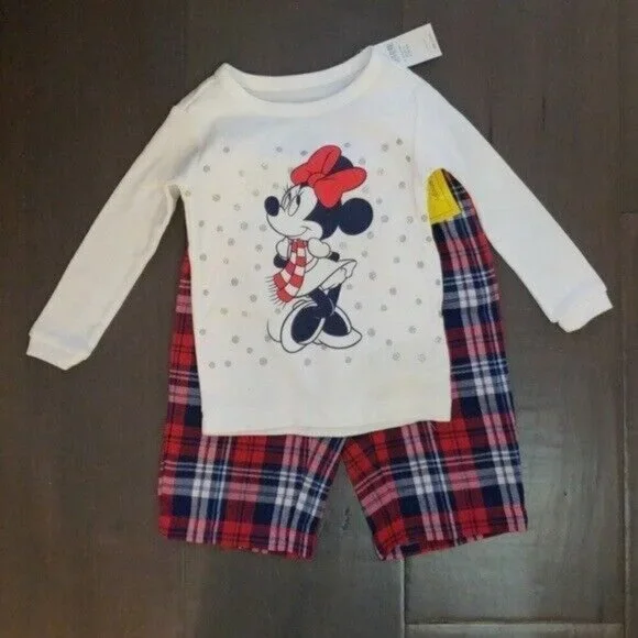 NWT Baby Gap Disney Minnie Plaid Holiday Pajama Set 6-12m