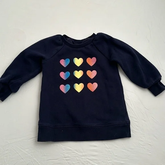 Gap navy blue multicolor heart graphic long sleeve crew neck pullover sweatshirt