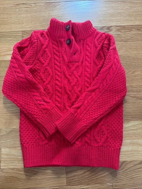 Red Cable-Knit Half-Button Sweater