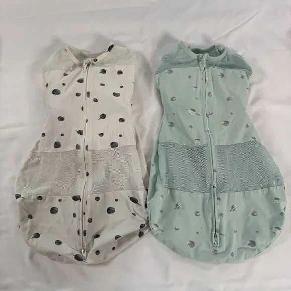 Happiest Baby Swaddle Cotton Sleep Sack Size 0–2 M Small Mint White Planets