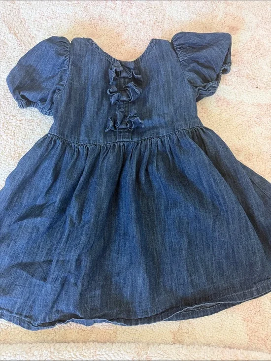 GAP Girls' Dark Blue Denim Puff-Sleeve Dress