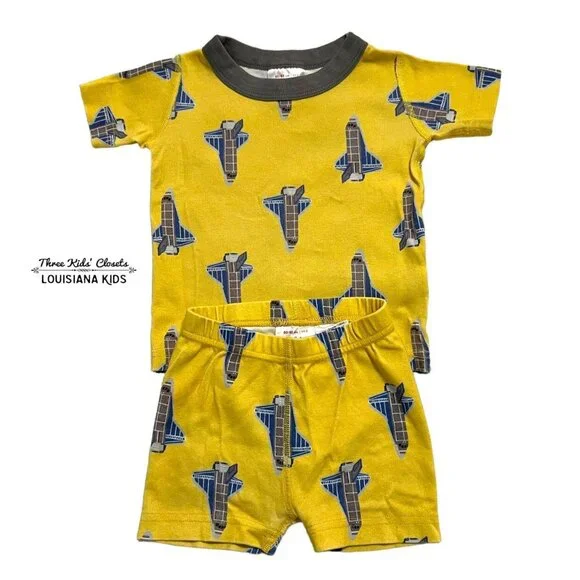 Hanna Andersson Sz 80/85 (2Y) Yellow Rocketship Short Pajamas