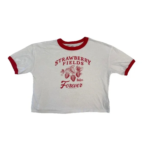 Gap Shirt Teen 10 White Red Beatles Strawberry Fields Ringer Easy T Cropped