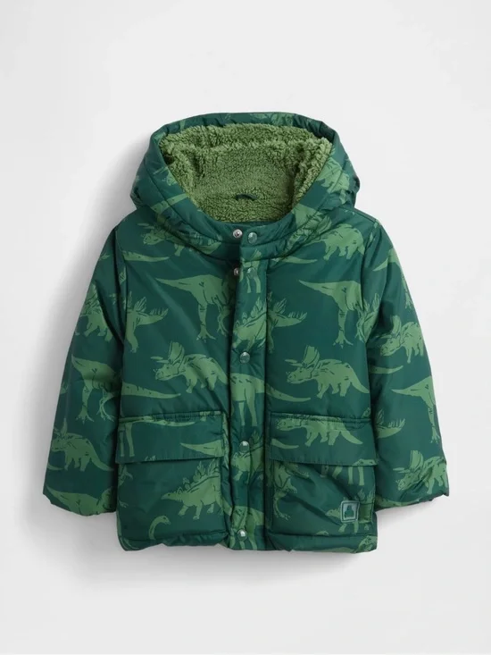 Baby GAP Boys’ Cozy Dinosaur Dino Puffer Jacket 12-18M