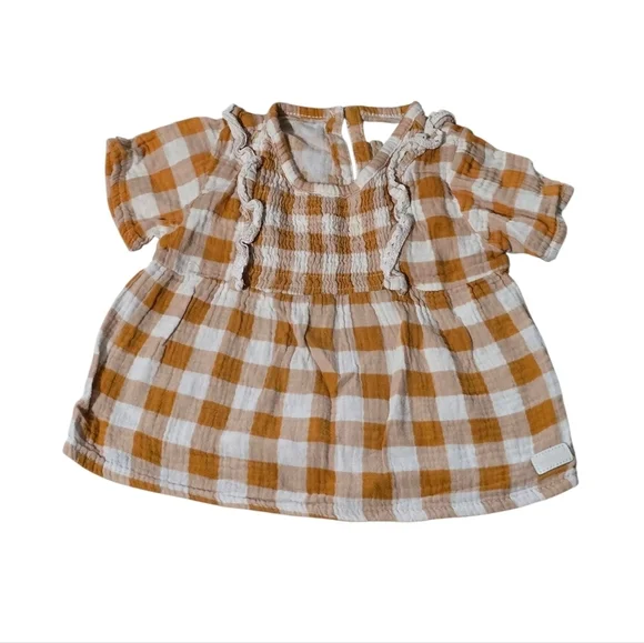 7 For All Mankind Kids Checkered Blouse Gingham Tan and White Size 24 Months