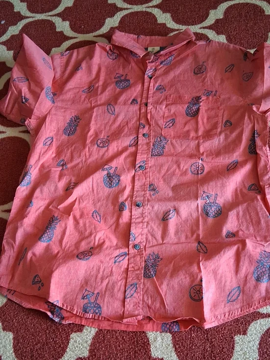 Kids Pink Pineapple Print Button-Up Shirt