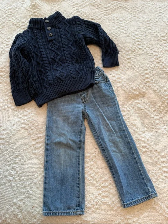 GAP Navy Cable Knit Sweater & Blue Jeans Kids Matching Set
