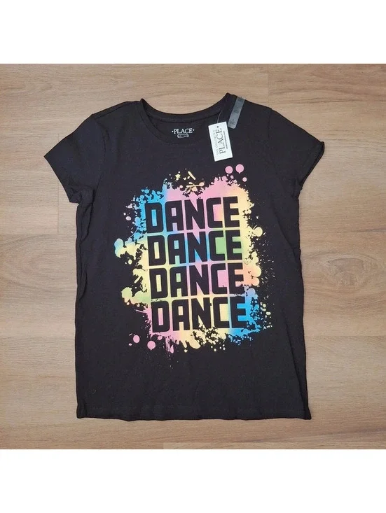 The Children's Place Girls Dance Graphic Tee NWT Size L (10/12) | Black Rainbow
