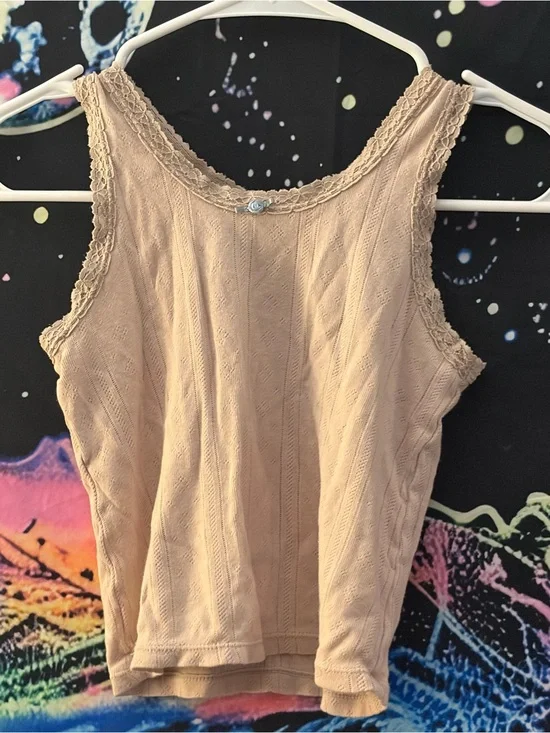 Zara Beige Lace-Trim Camisole