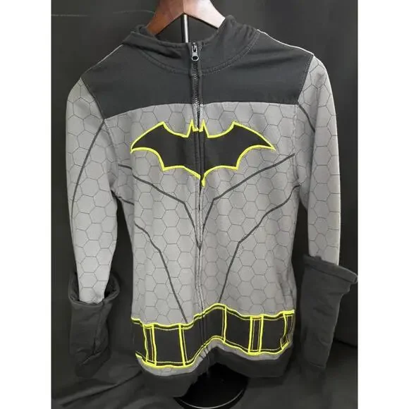 Batman Hoodie Youth XL Gray Black Full Zip‎ Costume Cape Mask DC Comics Logo