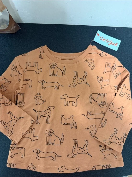 Cat & Jack Rust Orange Dog Sketch Long Sleeve Top