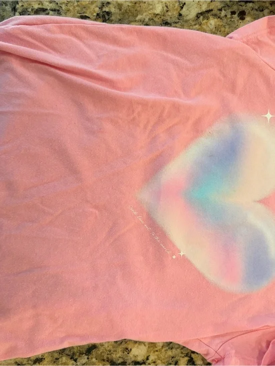 Cat & Jack Pink Short Sleeve Tee with Pastel Rainbow Heart