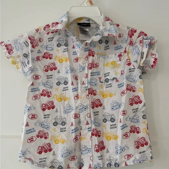 Kids Button-Front Shirt with Construction vehicles