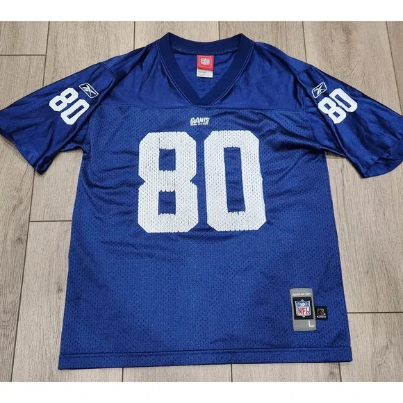 Reebok New York Giants #80 Shockey Blue Mesh NFL Jersey‎ Youth L (14/16) Vtg y2k