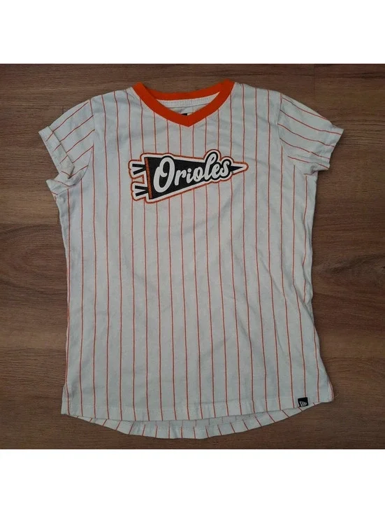 Baseball season! New Era Girls Size 10/12 Baltimore Orioles Pinstripe Tee