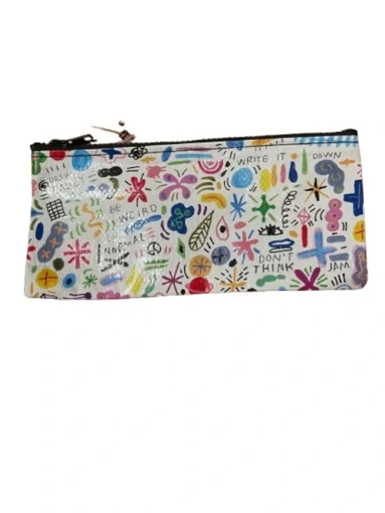 NWOT Blue Q Bags Recycled Colorful Doodle Zip Pencil Case Pouch