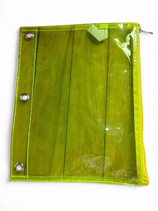 Clear Neon Lime Vinyl Zipper Pouch with Binder Holes