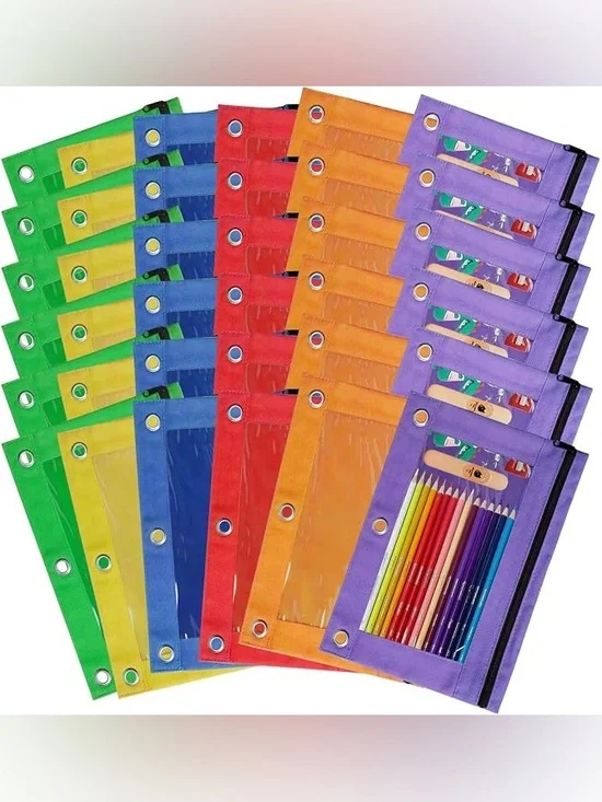 Pencil Pouch for 3 Ring Binder, 6 Pcs