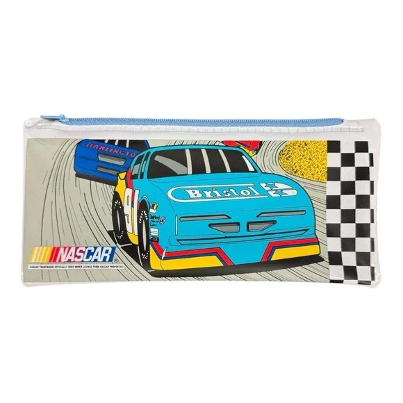 NASCAR Pencil Case Bag 1990s Vintage Vinyl Zipper Bristol