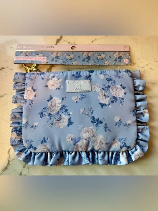 Love Shack Fancy x Target Yoobi  Everblooming Rosettes Blue Accessory Pouch