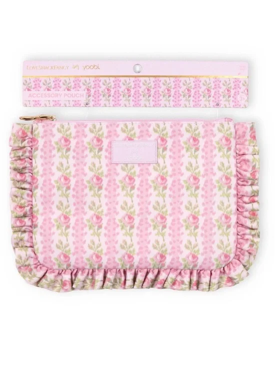 LoveShackFancy x Target Pink Floral Ruffle Accessory Pouch Clutch Bow Zipper NWT