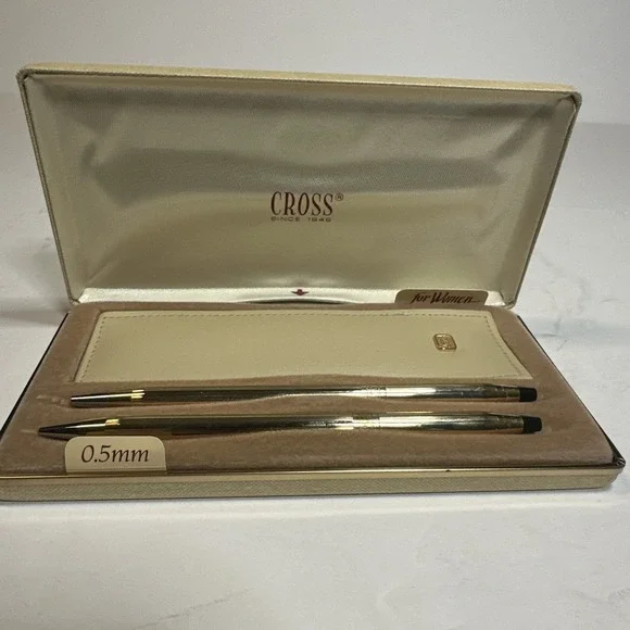 Vintage Cross For Women 1/20 10kt Gold Filled Pen & Pencil Set w/ Pouch & Case