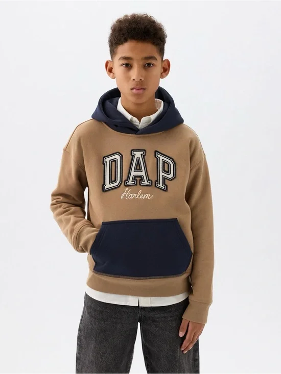 GAP Brown Dapper Dan Kids Colourblock Logo Hoodie