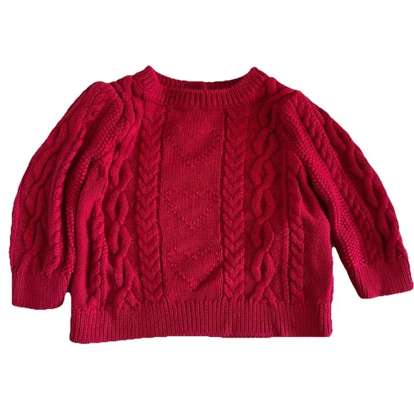 GAP‎ Baby Sweater 18-24 Months Red Cable Knit Sweater Long Sleeve Heart
