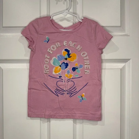Carters Kid Girls Pink Root For Each Other‎ Floral Graphic Tee Shirt Size 5