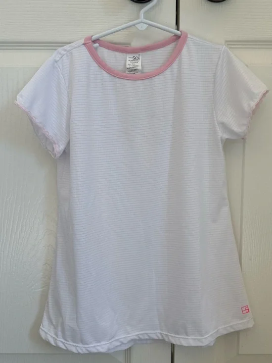 SET Athletics Girls' white with pink trim Short-Sleeve Athleisure Tee size 11/12