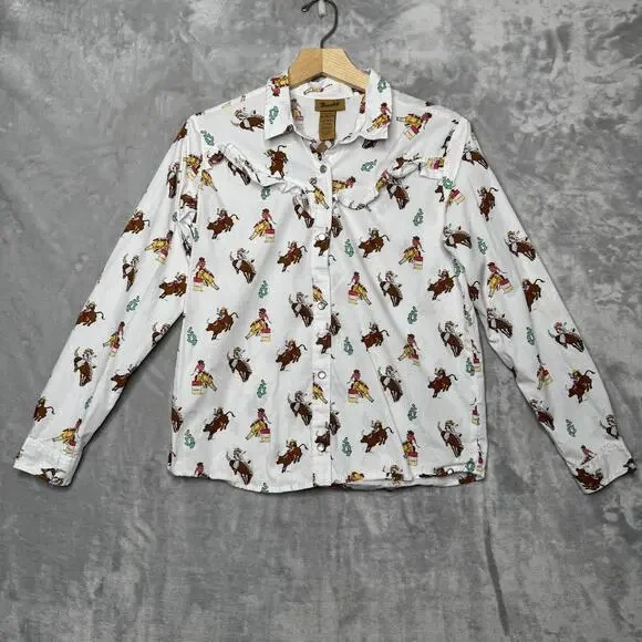 Wrangler Shirt Girls XXL White Pearl Snap Cowgirl Rodeo Barrel Racer Western